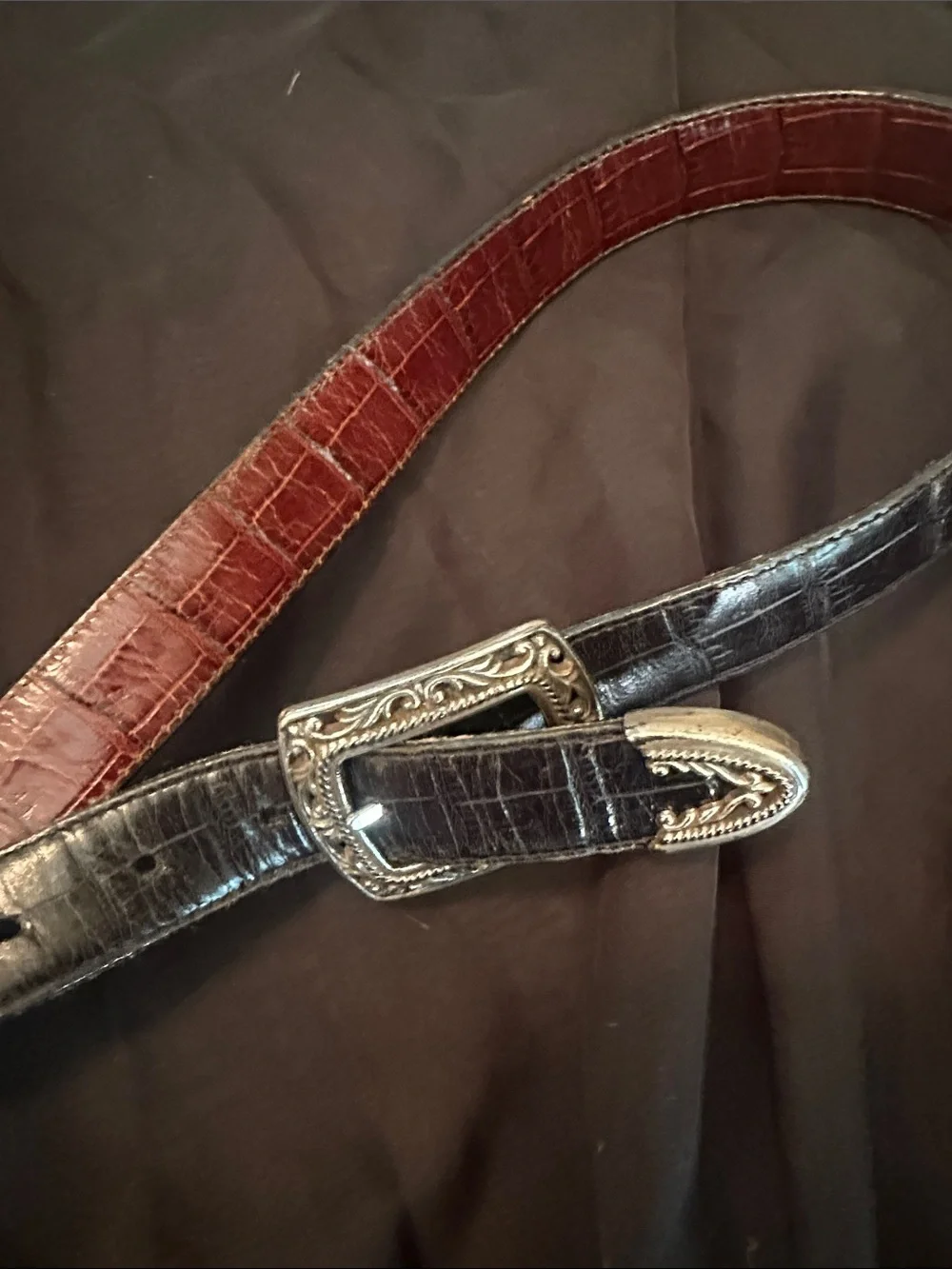 Brighton black or brown Croc-Embossed Leather Western Belt- reversible 36”